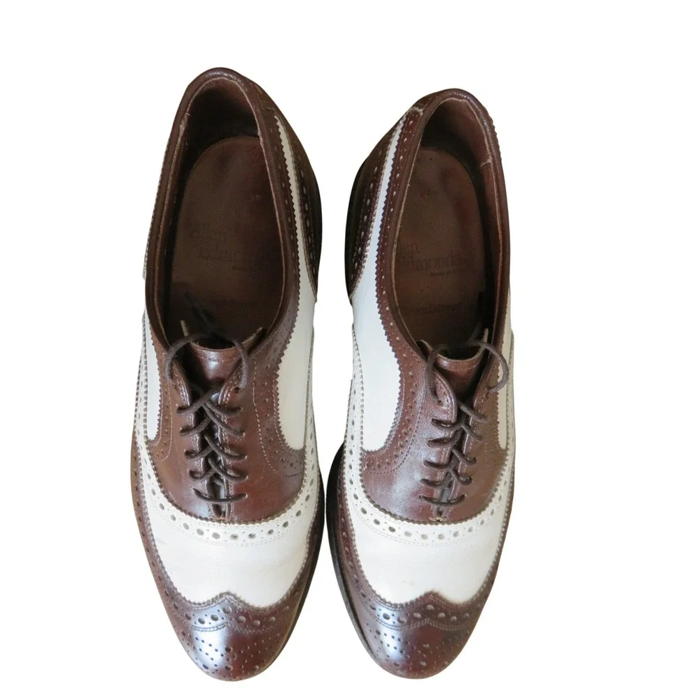 Allen Edmonds Broadstreet Brown White Leather Spectator Wingtip Oxford Shoes 8 D